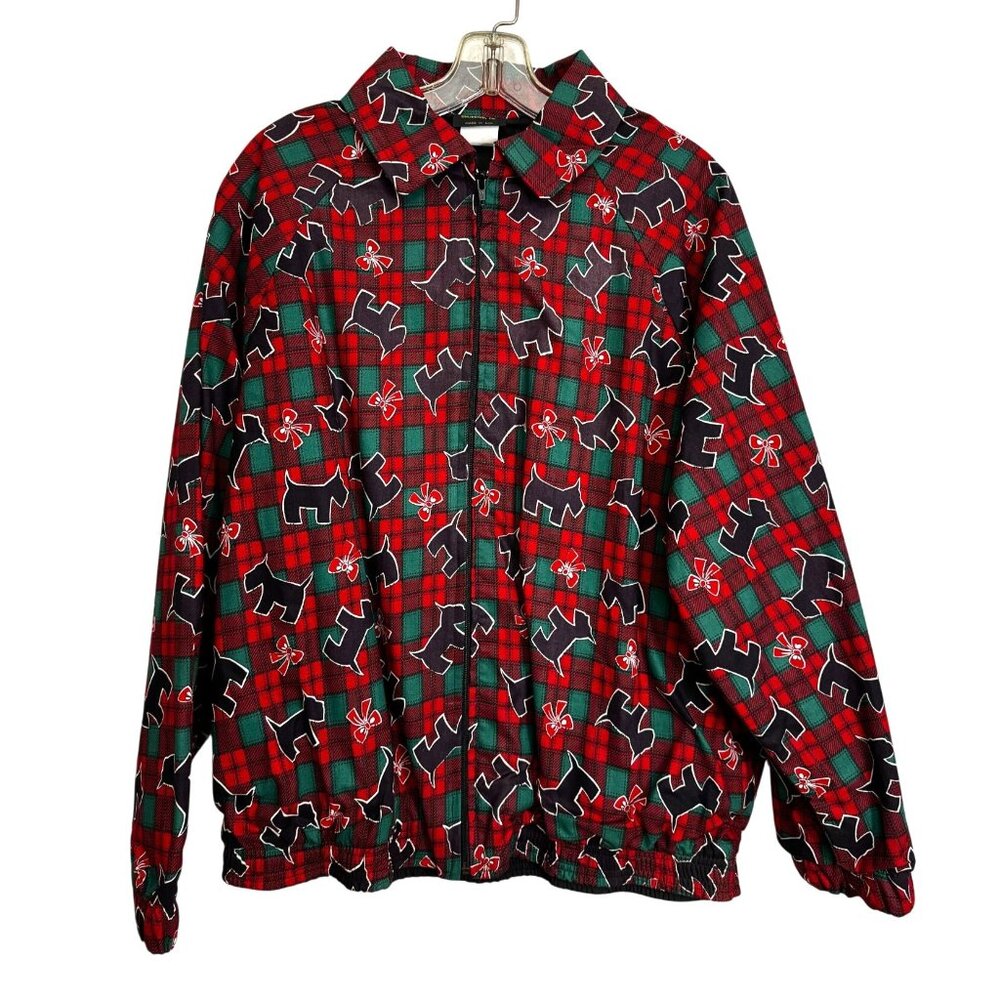 Activewear Unlimited Inc. Christmas Plaid Jacket Red Green Sz Large Bow Print - Picture 1 of 3